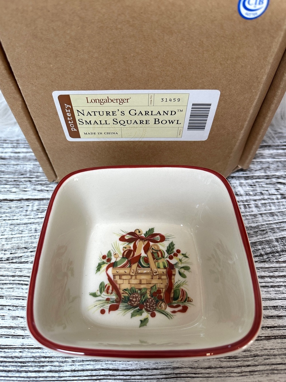 Longaberger NATURE'S GARLAND SMALL SQUARE BOWL New in Box